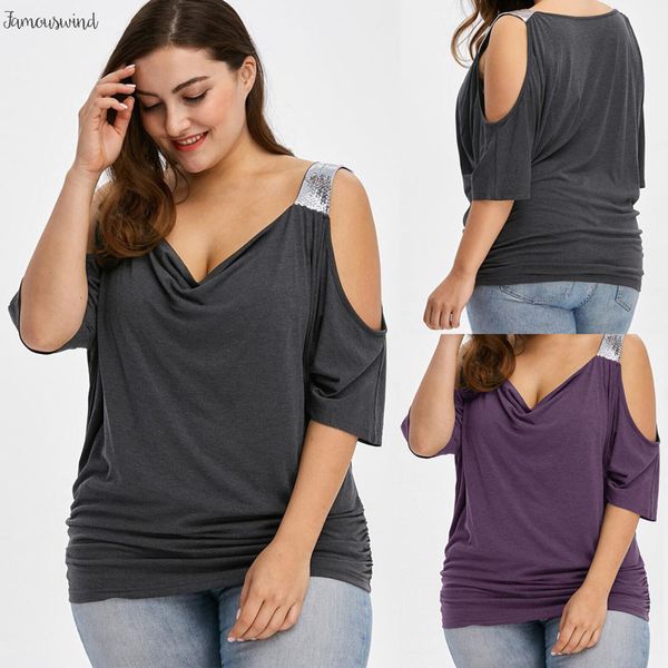 t shirt women large size new loose solid o neck short sleeve cold shoulder plus size off the, White
t shirt women large size new loose solid o neck short sleeve cold shoulder plus size off the, White