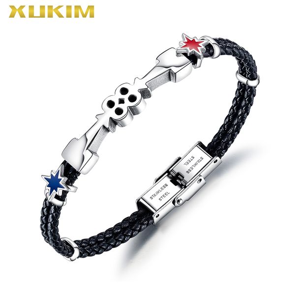 xukim jewelry leather bracelet men double arrow 8 figure stainless steel star bracelet & banglepunk jewelry dropship kbo247, Black
xukim jewelry leather bracelet men double arrow 8 figure stainless steel star bracelet & banglepunk jewelry dropship kbo247, Black