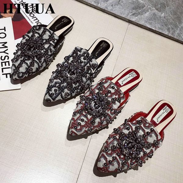 htuua rivets rhinestone baroque pattern designer slippers women shoes pointed toe flat mules shoes woman slip on sliders sx3164, Black
htuua rivets rhinestone baroque pattern designer slippers women shoes pointed toe flat mules shoes woman slip on sliders sx3164, Black