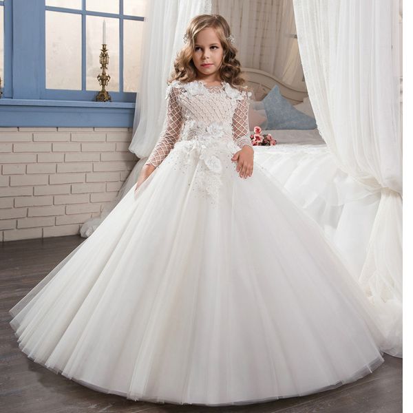 white first communion dresses for girls long sleeves o-neck lace ball gown flower girl dresses for weddings christmas dresses, White;red
white first communion dresses for girls long sleeves o-neck lace ball gown flower girl dresses for weddings christmas dresses, White;red
