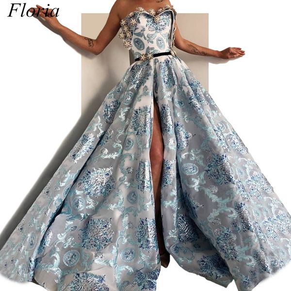 arabic muslim style evening dresses 2019 long a-line strapless high split evening prom party gowns with sash and beads, White;black
arabic muslim style evening dresses 2019 long a-line strapless high split evening prom party gowns with sash and beads, White;black