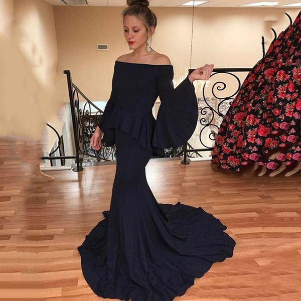 2020 black mermaid evening dresses off the shoulder saudi arabic long flare sleeve formal prom dress evening party gowns, Black;red
2020 black mermaid evening dresses off the shoulder saudi arabic long flare sleeve formal prom dress evening party gowns, Black;red