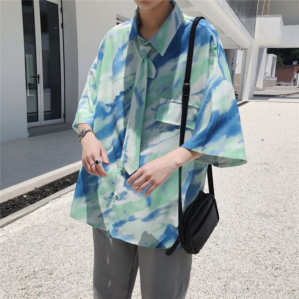 summer tie-dyed short-sleeved shirt men's fashion printed casual tie dress shirt men streetwear wild loose couple -2xl, White;black
summer tie-dyed short-sleeved shirt men's fashion printed casual tie dress shirt men streetwear wild loose couple -2xl, White;black