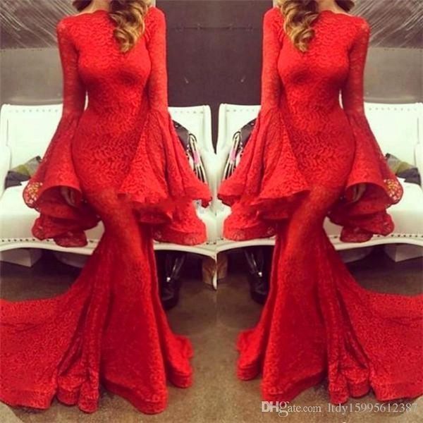 2019 new red lace mermaid evening dresses long sleeves sweep train stunning prom dresses party gowns vestido longo de festa 140, Black;red
2019 new red lace mermaid evening dresses long sleeves sweep train stunning prom dresses party gowns vestido longo de festa 140, Black;red