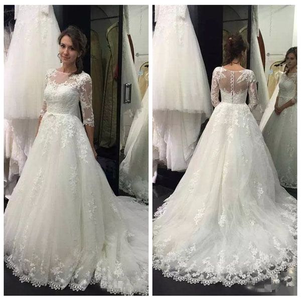 half sleeves lace appliques a-line vintage 2019 wedding dresses modest bridal gowns customized robe de mariee plus size garden spring, White
half sleeves lace appliques a-line vintage 2019 wedding dresses modest bridal gowns customized robe de mariee plus size garden spring, White
