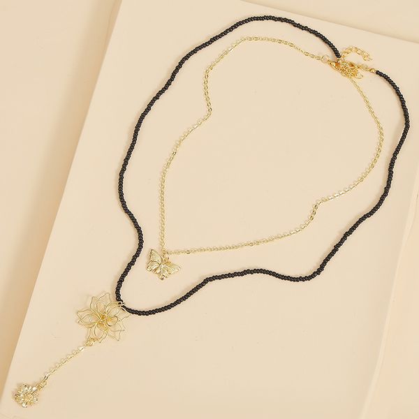 2 pcs/set fashion gold metal chain glass beaded handmade layered necklace women trendy hollow flower butterfly pendant necklace, Silver
2 pcs/set fashion gold metal chain glass beaded handmade layered necklace women trendy hollow flower butterfly pendant necklace, Silver