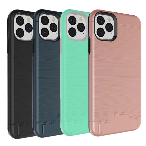 

For iphone 11 ca e bru h card holder back cover hybrid oft tpu hard pc protective phone ca e for new iphone 11 pro max