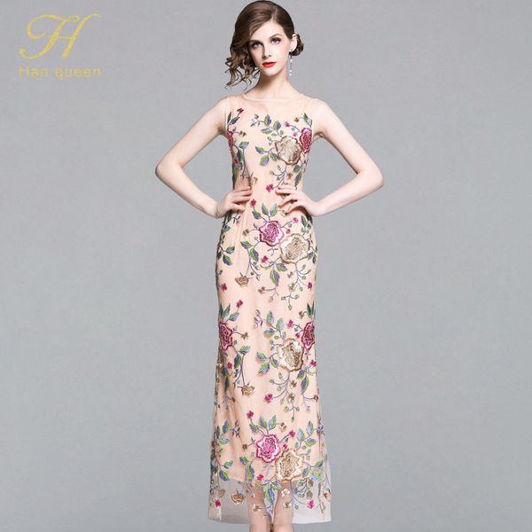 h han queen summer long mesh dresses women's fashion embroidery slim vestidos european sleeveless casual party maxi dress, Black;gray
h han queen summer long mesh dresses women's fashion embroidery slim vestidos european sleeveless casual party maxi dress, Black;gray