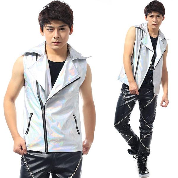band rock drum men and womensinger dj show laser hologram vest punk pu leather tank boys male show costumes, Black;white
band rock drum men and womensinger dj show laser hologram vest punk pu leather tank boys male show costumes, Black;white
