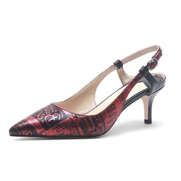 fashion spring pumps shallow pointed toe sling back buckle cut out shoes print stylish pattern thin high heel 5.5, Black
fashion spring pumps shallow pointed toe sling back buckle cut out shoes print stylish pattern thin high heel 5.5, Black