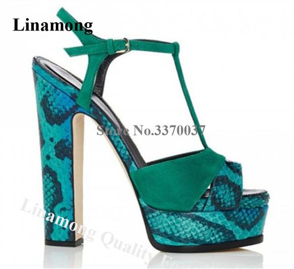 women fashion open toe green snake leather high platform chunky heel sandals t-strap patchwork thick high heel sandals big size, Black
women fashion open toe green snake leather high platform chunky heel sandals t-strap patchwork thick high heel sandals big size, Black