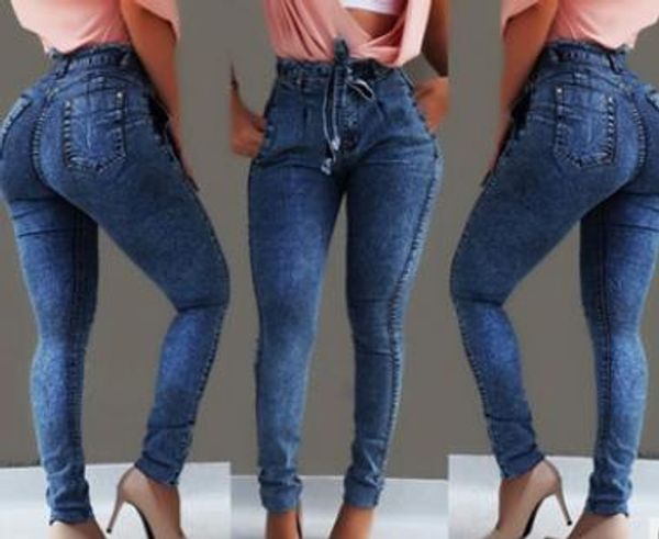 women high waist jeans trendy designer female tassels long pencil pants jeans, Blue 
women high waist jeans trendy designer female tassels long pencil pants jeans, Blue