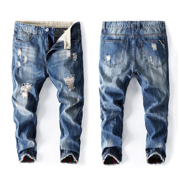 spring and autumn new size nine-point harlan pants men's wear trendy brand broken holes in europe and the united states, Blue
spring and autumn new size nine-point harlan pants men's wear trendy brand broken holes in europe and the united states, Blue