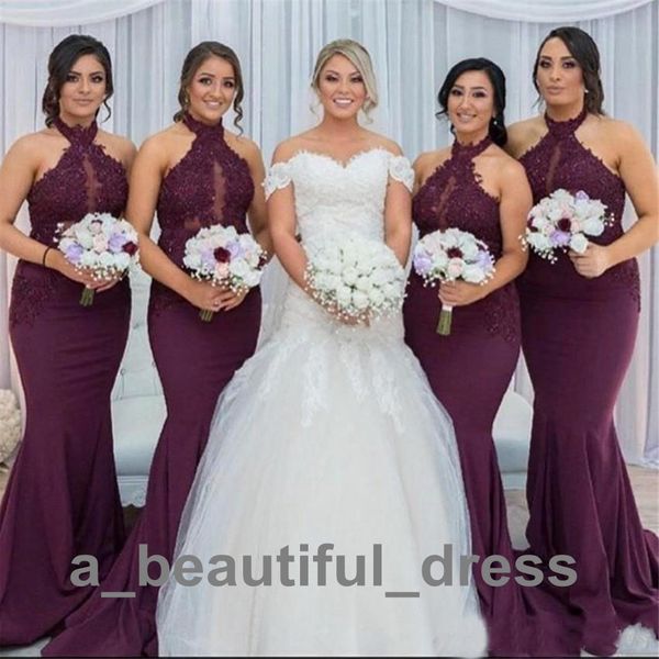 new burgundy halter lace bridesmaid dresses keyhole sheer neck custom made mermaid wed guest gown vestido gadern wedding bd8890, White;pink
new burgundy halter lace bridesmaid dresses keyhole sheer neck custom made mermaid wed guest gown vestido gadern wedding bd8890, White;pink