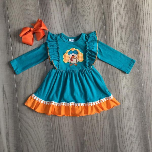 fall/winter thanksgiving dress jade orange turkey embroidered knee length dress kids wear girls boutique cotton clothes with bow, White
fall/winter thanksgiving dress jade orange turkey embroidered knee length dress kids wear girls boutique cotton clothes with bow, White