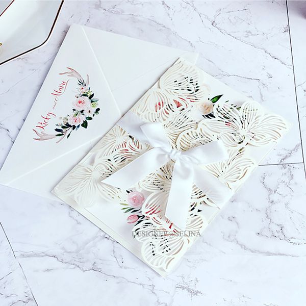 ivory petal laser cut wedding invitation card with ribbon, customized print invitations for quinceanera graduation party invites, Black
ivory petal laser cut wedding invitation card with ribbon, customized print invitations for quinceanera graduation party invites, Black