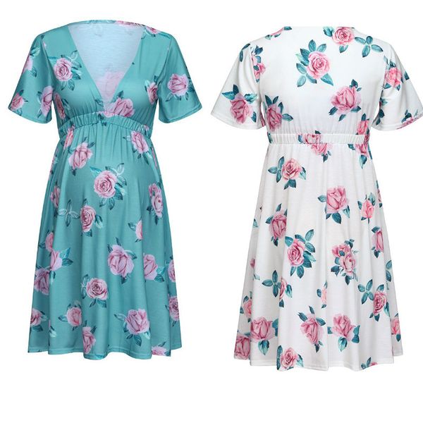 2019 new fashion summer elegant celebrity pregnant women plus size short sleeve cotton casual printing loose women's dresses, White
2019 new fashion summer elegant celebrity pregnant women plus size short sleeve cotton casual printing loose women's dresses, White