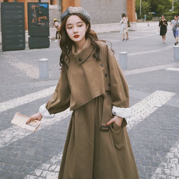 stand lead irregular windbreaker girls long fund loose coat loose overcoat coat 2019 autumn, Tan;black
stand lead irregular windbreaker girls long fund loose coat loose overcoat coat 2019 autumn, Tan;black