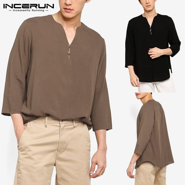 incerun men solid color shirts casual 3/4 sleeve v neck loose shirt man vintage cotton blouse fashion elegant blouse s-5xl, White;black
incerun men solid color shirts casual 3/4 sleeve v neck loose shirt man vintage cotton blouse fashion elegant blouse s-5xl, White;black