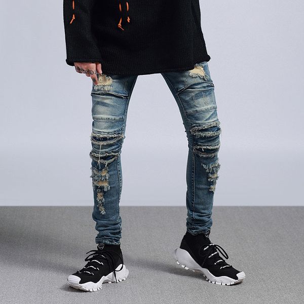new men ripped biker jeans fashion hip hop male destroyed skinny denim pants streetwear slim fit jeans men clothing, Blue
new men ripped biker jeans fashion hip hop male destroyed skinny denim pants streetwear slim fit jeans men clothing, Blue
