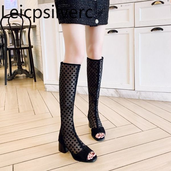 women's boots summer the new fashion fish mouth open toe mesh zipper mid heel thick heel high tube women's shoes plus size 33-43, Black
women's boots summer the new fashion fish mouth open toe mesh zipper mid heel thick heel high tube women's shoes plus size 33-43, Black