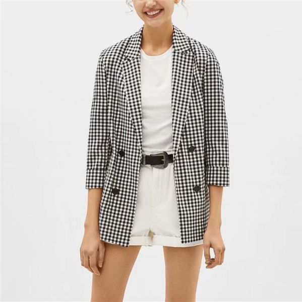 vogue plaid blazer checkered notched collar long sleeve back split pockets elegant female office wear blazers a986, White;black
vogue plaid blazer checkered notched collar long sleeve back split pockets elegant female office wear blazers a986, White;black