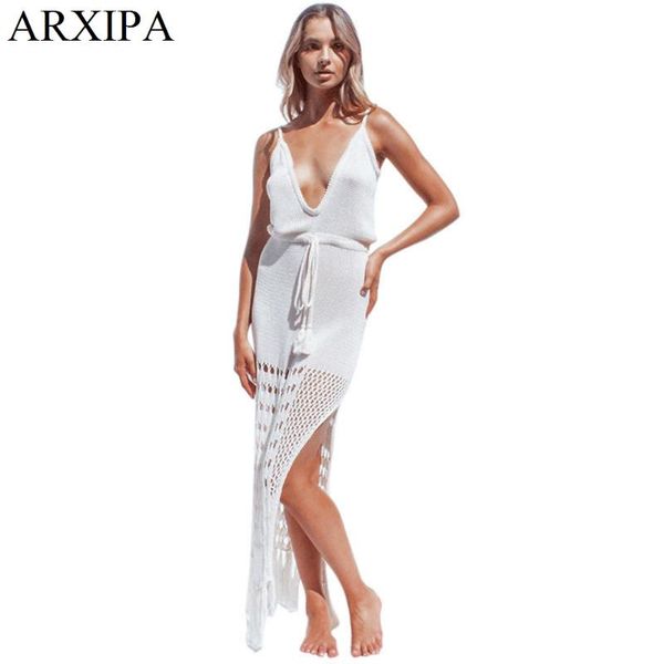 women's swimwear arxipa crochet beach dress maxi dresses deep v sundress sleeveless beachwear summer cover up bikini wrap tunic tassel, White;black
women's swimwear arxipa crochet beach dress maxi dresses deep v sundress sleeveless beachwear summer cover up bikini wrap tunic tassel, White;black