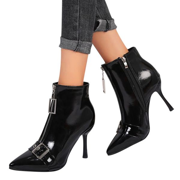 thin high heels zipper pointed toe women's boots ladies belt buckle ankle party front zipper ladies shoes winter zapatos, Black
thin high heels zipper pointed toe women's boots ladies belt buckle ankle party front zipper ladies shoes winter zapatos, Black