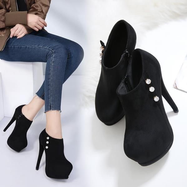 designer drill womens boots with thin heels autumn solid color martin boots high heels round toe ladies club shoes, Black
designer drill womens boots with thin heels autumn solid color martin boots high heels round toe ladies club shoes, Black