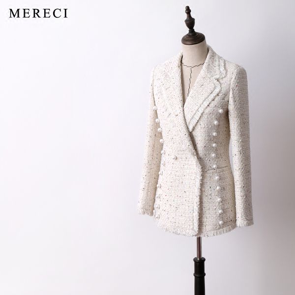 new arrival women fashion classic wool tweed blazer pearls buttons double breasted office lady wear outerwear long blazers, White;black
new arrival women fashion classic wool tweed blazer pearls buttons double breasted office lady wear outerwear long blazers, White;black
