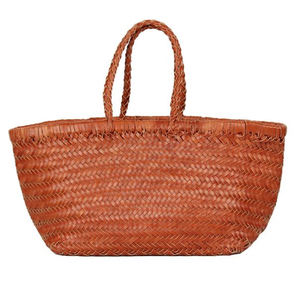 

fggs-women's genuine leather woven shoulder bag cool weaving bucket handbags french casual tote purse cowhide cross handle bag