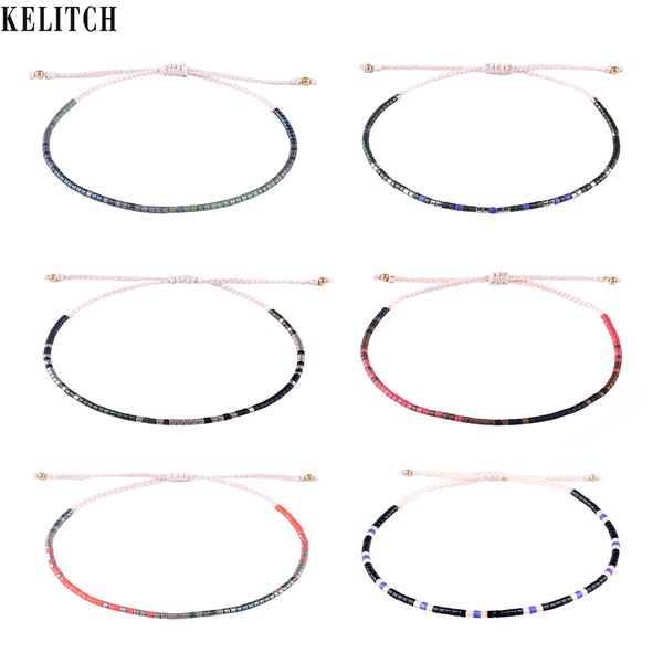 

kelitch multicolor shell beaded friendship bracelets hand woven thin rope string strand bracelets bangles cuff jewelry unisex, Golden;silver