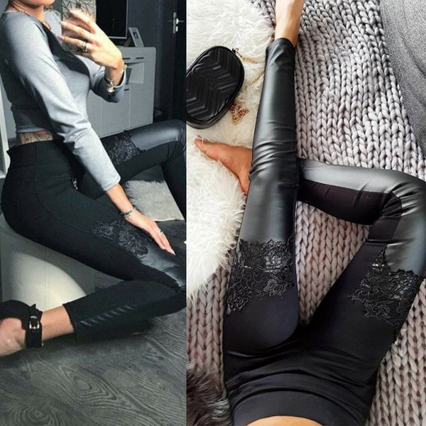 2019 new style fashion patchwork women skinny faux leather casual high waist stretchy pants lace trousers, Black;white
2019 new style fashion patchwork women skinny faux leather casual high waist stretchy pants lace trousers, Black;white