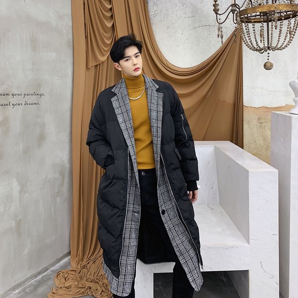 men long parka winter plaid splice loose casual thick warm cotton padded jacket outerwear male streetwear hip hop overcoat coat, Black
men long parka winter plaid splice loose casual thick warm cotton padded jacket outerwear male streetwear hip hop overcoat coat, Black