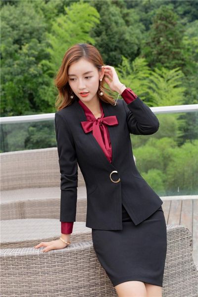 uniform designs elegant black blazers suits with skirt and for women office work wear fall winter beauty salon sets, White;black
uniform designs elegant black blazers suits with skirt and for women office work wear fall winter beauty salon sets, White;black