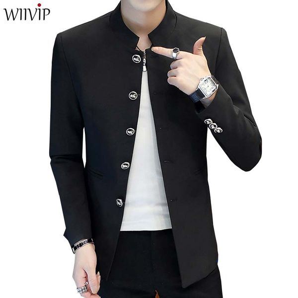 spring autumn fashion man stand collar solid full sleeve slim handsome blazer coat male casual blazer jacket yw486, White;black 
spring autumn fashion man stand collar solid full sleeve slim handsome blazer coat male casual blazer jacket yw486, White;black