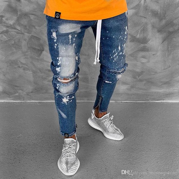 mens biker represent jeans slim fit holes ripper zipper designer pencil pants street hiphop style jeans, Blue
mens biker represent jeans slim fit holes ripper zipper designer pencil pants street hiphop style jeans, Blue
