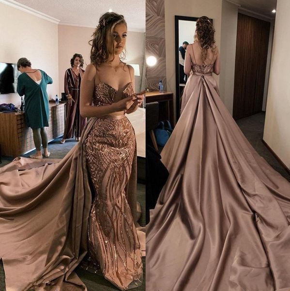 charming mermaid lace overskirt prom dresses spaghetti straps sequined formal dress court train satin beaded evening gowns, Black
charming mermaid lace overskirt prom dresses spaghetti straps sequined formal dress court train satin beaded evening gowns, Black
