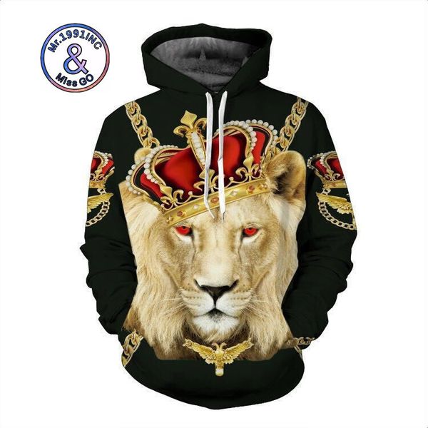 mens designer hooded sweater 3d animal crown lion large hat shirt m-4x, Black
