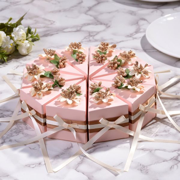 50/100pcs pink / blue triangular cake style wedding favors candy boxes party paper gift box with faux flower tags ribbons
50/100pcs pink / blue triangular cake style wedding favors candy boxes party paper gift box with faux flower tags ribbons