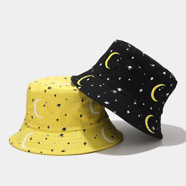 foldable moon print bucket hat outdoor sunscreen cap fisherman hats
