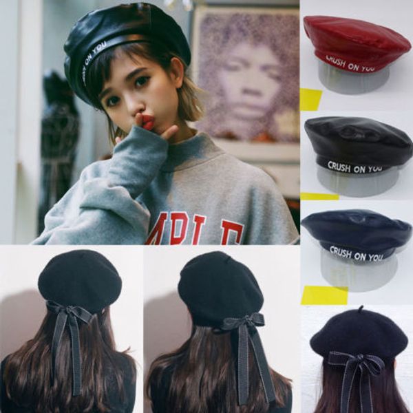 brand new women ladies pu leather beret hats harajuku wool basque beret hat with bowknot cute caps, Blue;gray
brand new women ladies pu leather beret hats harajuku wool basque beret hat with bowknot cute caps, Blue;gray