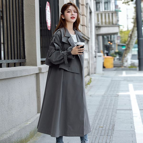 2019 spring new fashion trend women's solid color over the knee long coat lapel system belt plus windbreaker, Tan;black
2019 spring new fashion trend women's solid color over the knee long coat lapel system belt plus windbreaker, Tan;black