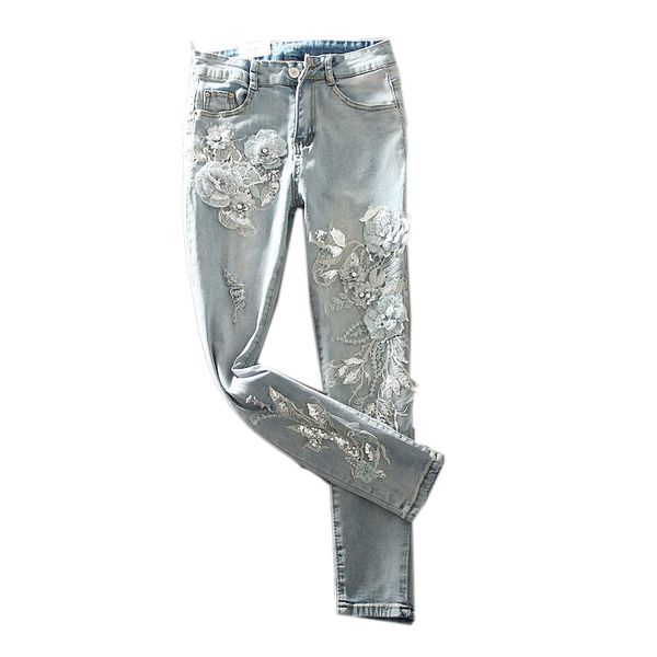 high waist ankle-length slim pencil pants women flowers embroidery female pants streetwear jeans women l144, Blue
high waist ankle-length slim pencil pants women flowers embroidery female pants streetwear jeans women l144, Blue