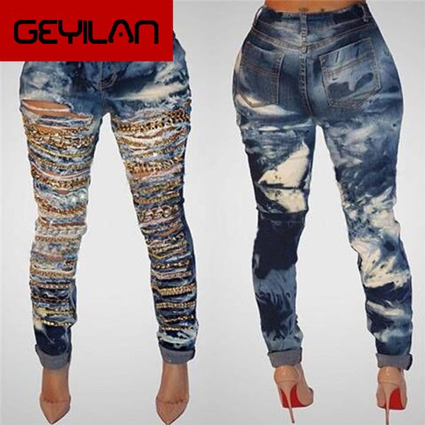 ladies ripped metal chain jeans for women distressed holes skinny denim pencil pants jeans cool streetwear vaqueros mujer, Blue
ladies ripped metal chain jeans for women distressed holes skinny denim pencil pants jeans cool streetwear vaqueros mujer, Blue