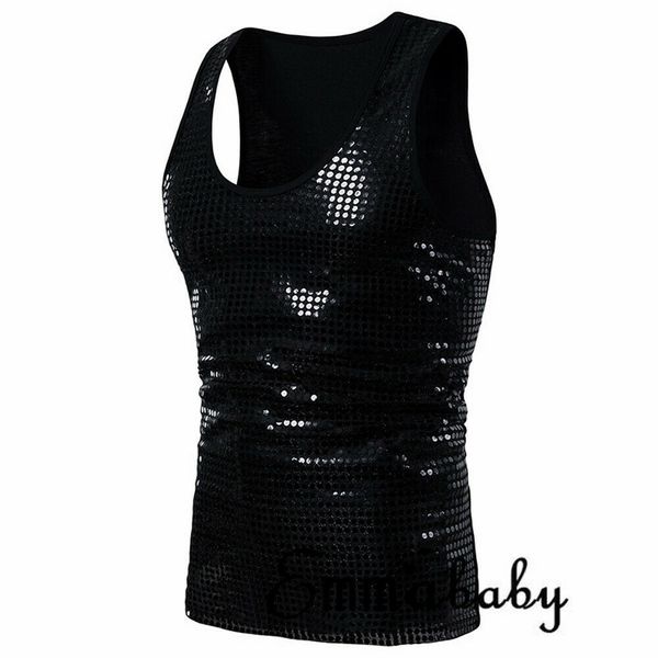 mens sleeveless sequined vest wild style summer performer male tees fashion new clothing gold silver fitness tank, White;black
mens sleeveless sequined vest wild style summer performer male tees fashion new clothing gold silver fitness tank, White;black