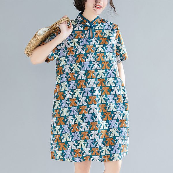 2019 summer wear interest kitty printing improvement cheongsam short sleeve long fund dress fat mm thin skirt, White;black
2019 summer wear interest kitty printing improvement cheongsam short sleeve long fund dress fat mm thin skirt, White;black