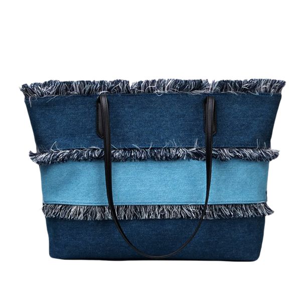 fashion large-capacity tote bag women handbag denim tassels big bag shoulder portable shopping (blue
fashion large-capacity tote bag women handbag denim tassels big bag shoulder portable shopping (blue