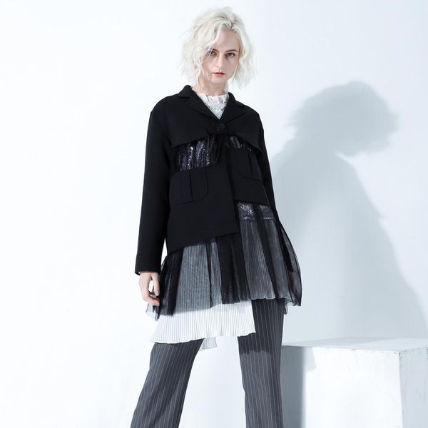 2019 new spring korean women clothing notched patchwork mesh cuted short waist jacket female coat outfits e974, Black;brown
2019 new spring korean women clothing notched patchwork mesh cuted short waist jacket female coat outfits e974, Black;brown