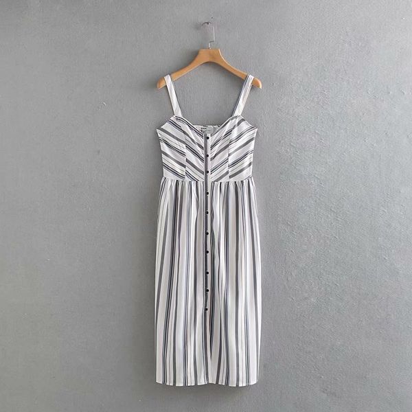 2019 new women v neck striped print casual sling dress ladies chic single breasted midi vestidos business party dresses ds2304, Black;gray
2019 new women v neck striped print casual sling dress ladies chic single breasted midi vestidos business party dresses ds2304, Black;gray